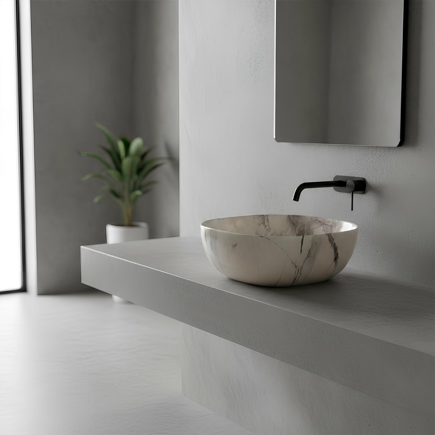 Bowl Cuadrado Marmoleado Blanco con Negro 42.5×42.5×14