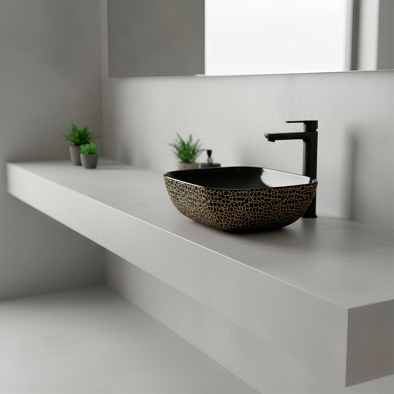 Bowl Rectangular Negro con Dorado 45x33x13.5