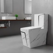 Inodoro Minimalista One Piece Marmoleado Blano y Negro